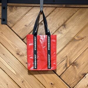 Starbucks Vibrant Red Shopper with Black Ribbon Straps
